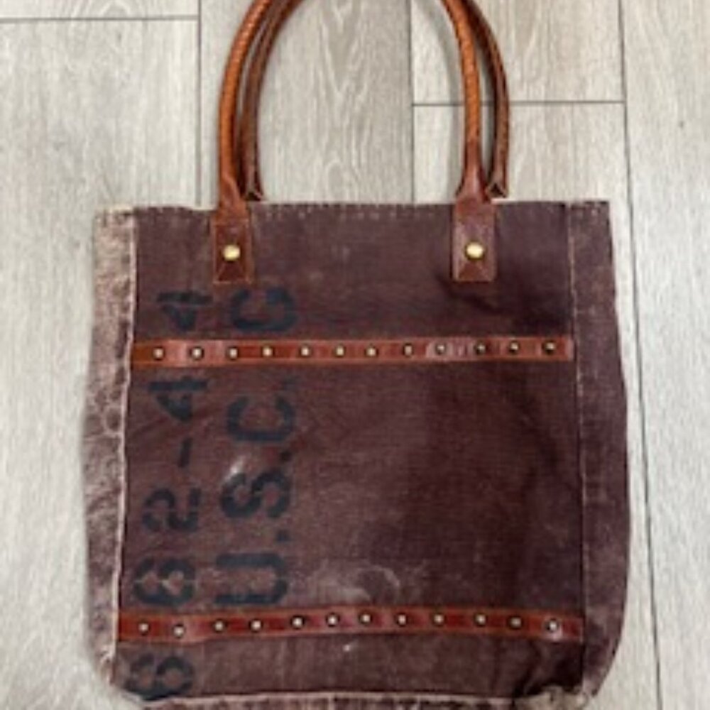 Mona B brown distressed canvas satchel/tote